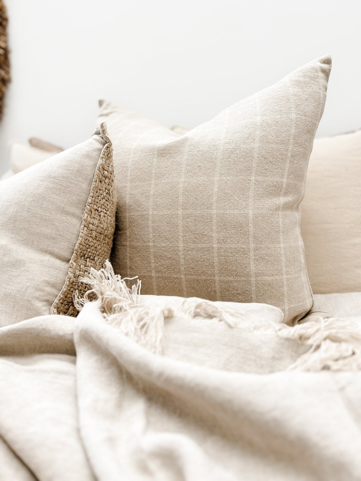 Rustica Linen Blend Cushion - White Plaid Wander & Wild 