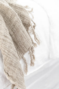 Hand loomed & richly textured the Mesh Rustic Linen throw is both a pure & natural staple piece designed to compliment any interior. Made from 100% linen in a light waffle style finish with fringed sides, it is soft & visually rustic with a quality luxe edge. This beautiful throw creates a luxurious high end quality & aesthetic to your home.   