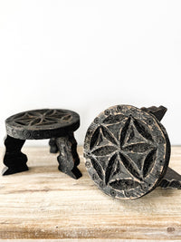 Vintage Carved Footed Tray - Rustic Black Wander & Wild 