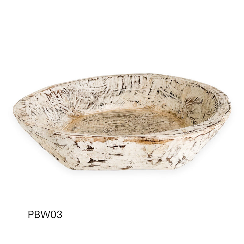 Vintage Indian Wooden Bowl -Whitewashed Wander & Wild 