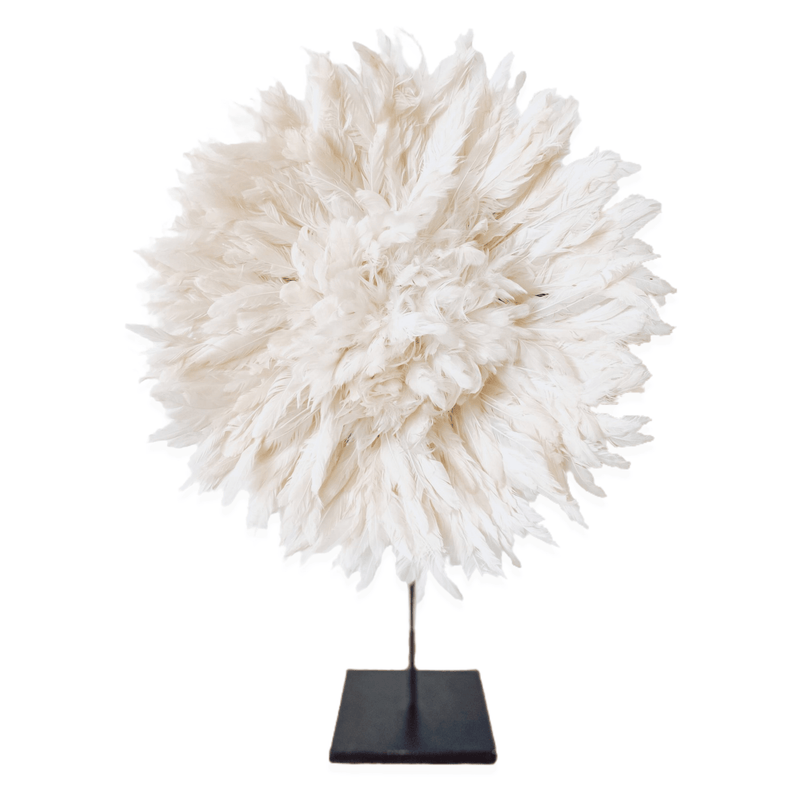 The Authentic Bamileke feather Juju, also known as a Traditional Feather Headdress has been hand made in Cameroon. On a custom made stand this piece transforms to a beautiful tabletop display. Perfect for a hall or side table, buffet unit or display shelf.