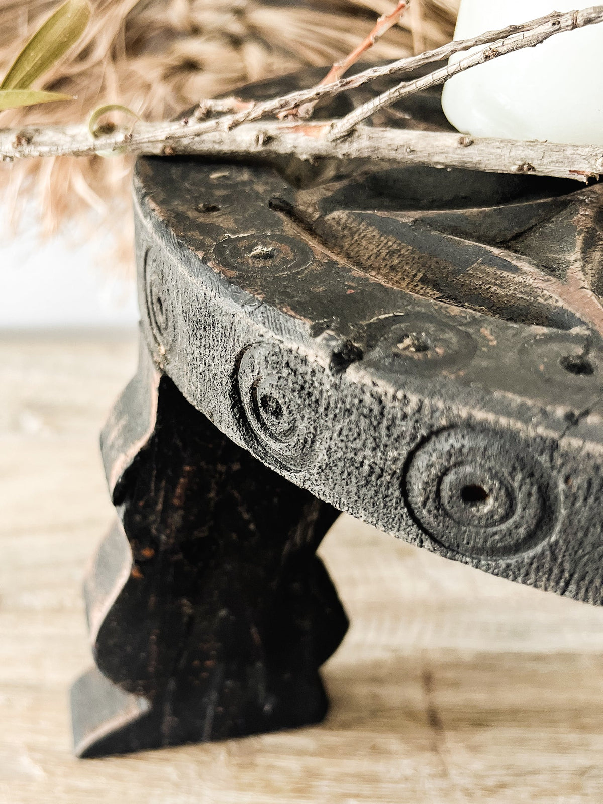 Vintage Carved Footed Tray - Rustic Black Wander & Wild 