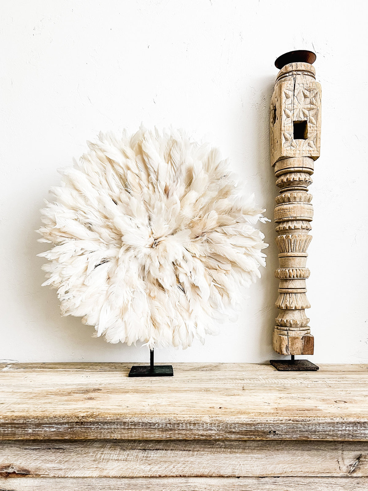 The Authentic Bamileke feather Juju, also known as a Traditional Feather Headdress has been hand made in Cameroon. On a custom made stand this piece transforms to a beautiful tabletop display. Perfect for a hall or side table, buffet unit or display shelf.